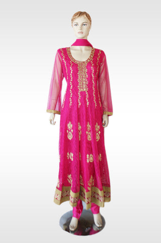 Neon Yellow Lengha w/Pink Contrast Blouse